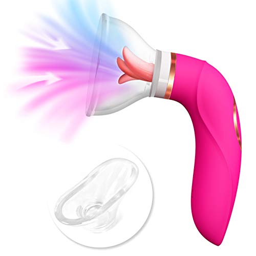 2 in 1 Sucking Licking Tongue Vibrator with 8 Strong Modes and 5 Licking Stimulators