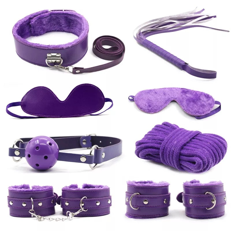 BDSM Kits Plush Sex Bondage Toys Leather Restraint Set Handcuffs Gag Collar Mask for Couples Adult Bondage Games Tools| |