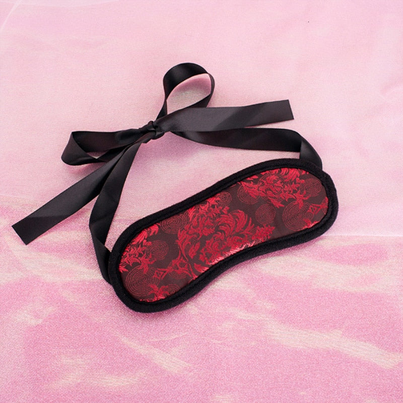 Chinoiserie Erotic Women Bdsm Bondage Set Handcuffs Eye wear Collar Mouth Gag Ball Hand Paddle