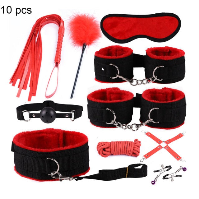 BDSM Kits Adults Sex Toys For Women Men Handcuffs Nipple Clamps Whip Spanking Sex Metal Anal Plug Vibrator Butt Bdsm Bondage Set| |