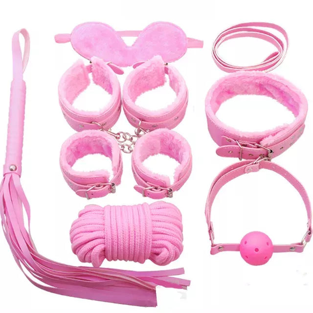 BDSM Kits Plush Sex Bondage Toys Leather Restraint Set Handcuffs Gag Collar Mask for Couples Adult Bondage Games Tools| |