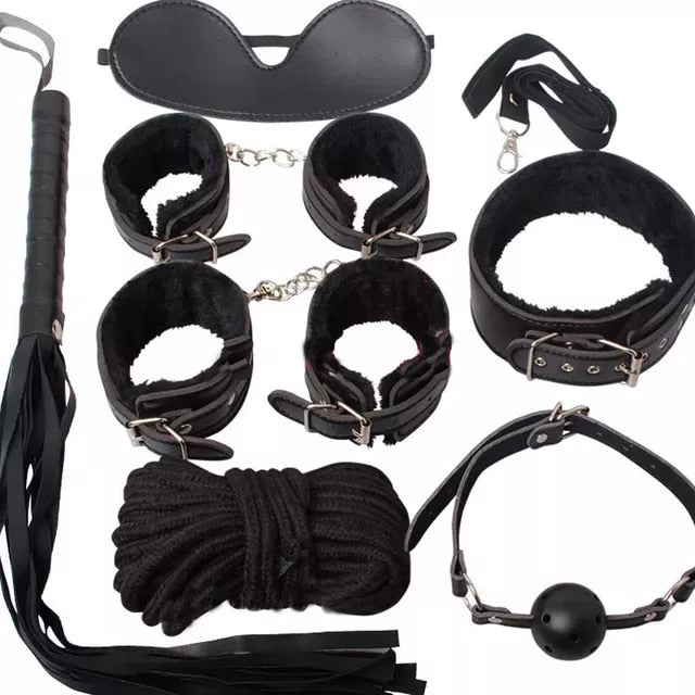 BDSM Kits Plush Sex Bondage Toys Leather Restraint Set Handcuffs Gag Collar Mask for Couples Adult Bondage Games Tools| |