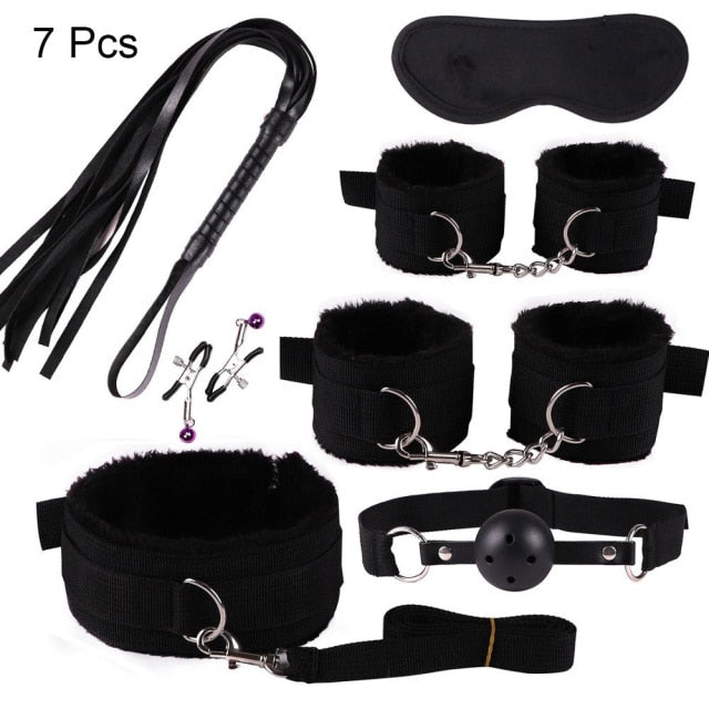 BDSM Kits Adults Sex Toys For Women Men Handcuffs Nipple Clamps Whip Spanking Sex Metal Anal Plug Vibrator Butt Bdsm Bondage Set| |