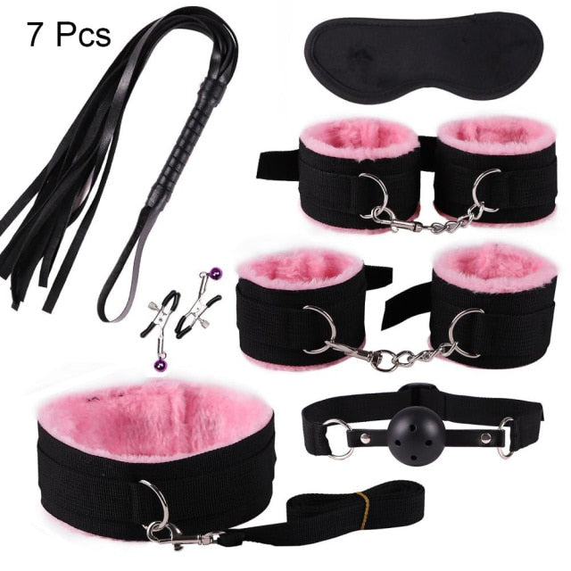 BDSM Kits Adults Sex Toys For Women Men Handcuffs Nipple Clamps Whip Spanking Sex Metal Anal Plug Vibrator Butt Bdsm Bondage Set| |