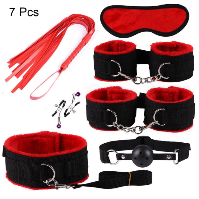 BDSM Kits Adults Sex Toys For Women Men Handcuffs Nipple Clamps Whip Spanking Sex Metal Anal Plug Vibrator Butt Bdsm Bondage Set| |