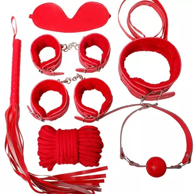 BDSM Kits Plush Sex Bondage Toys Leather Restraint Set Handcuffs Gag Collar Mask for Couples Adult Bondage Games Tools| |